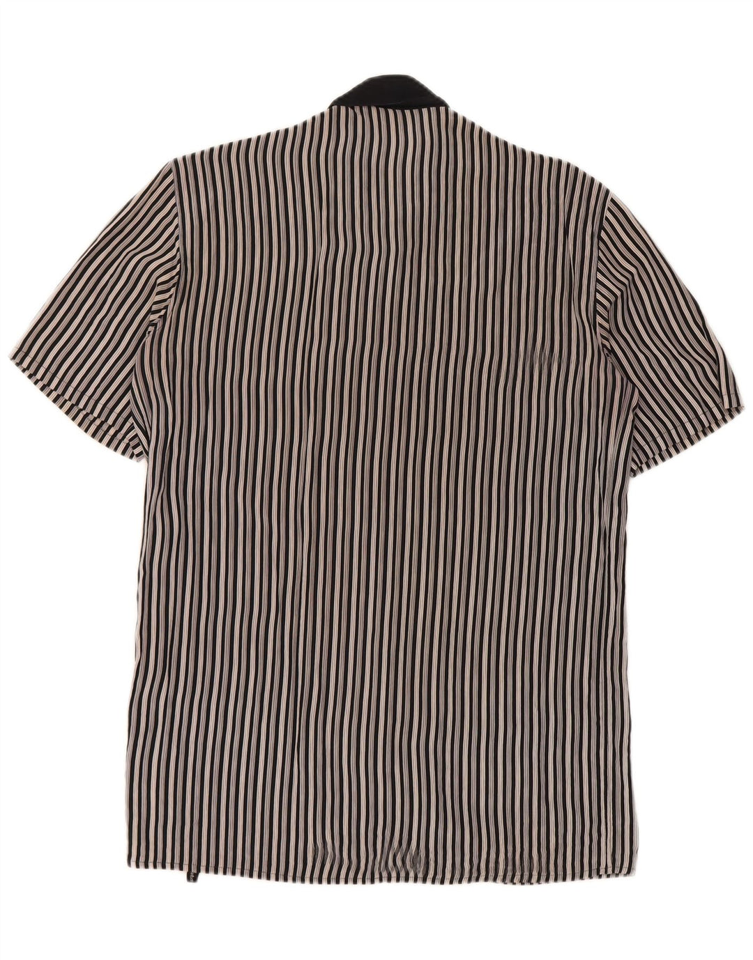 MESSORI Camisa de manga corta para hombre pequeña de seda a rayas negras