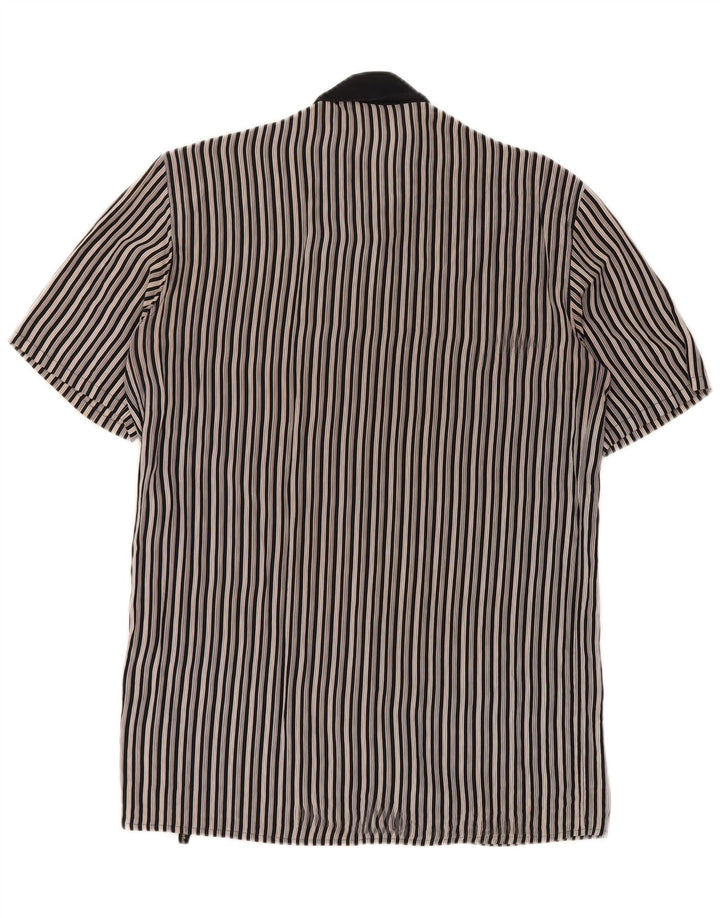 MESSORI Camisa de manga corta para hombre pequeña de seda a rayas negras