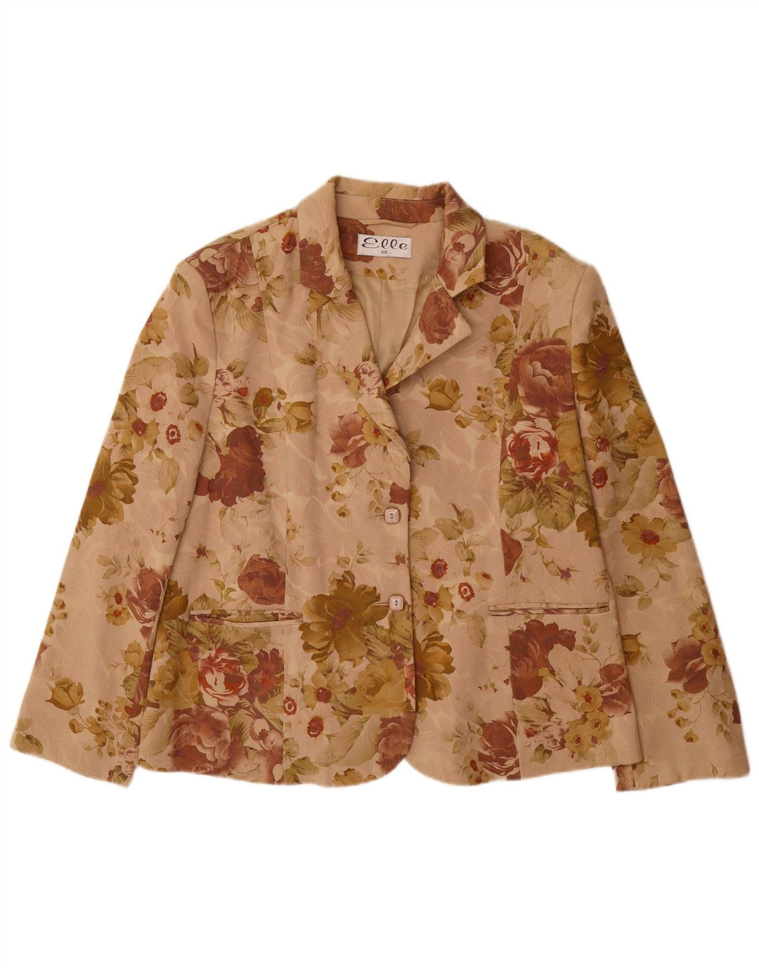 ELLE Chaqueta tipo blazer de 2 botones para mujer UK 20 2XL Algodón floral beige