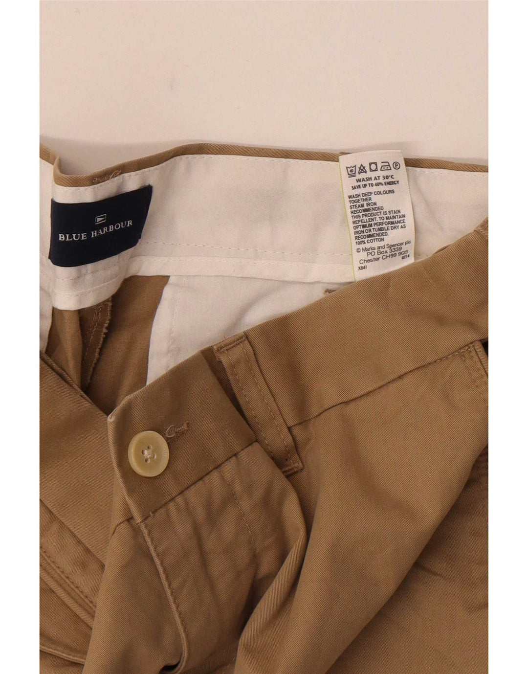 Marks & Spencer Pantalones cortos chinos Blue Harbor para hombre W32 Algodón beige medio