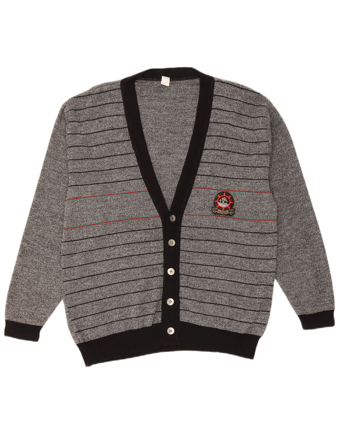 Vintage hombres Cardigan suéter IT 50 gris medio rayas