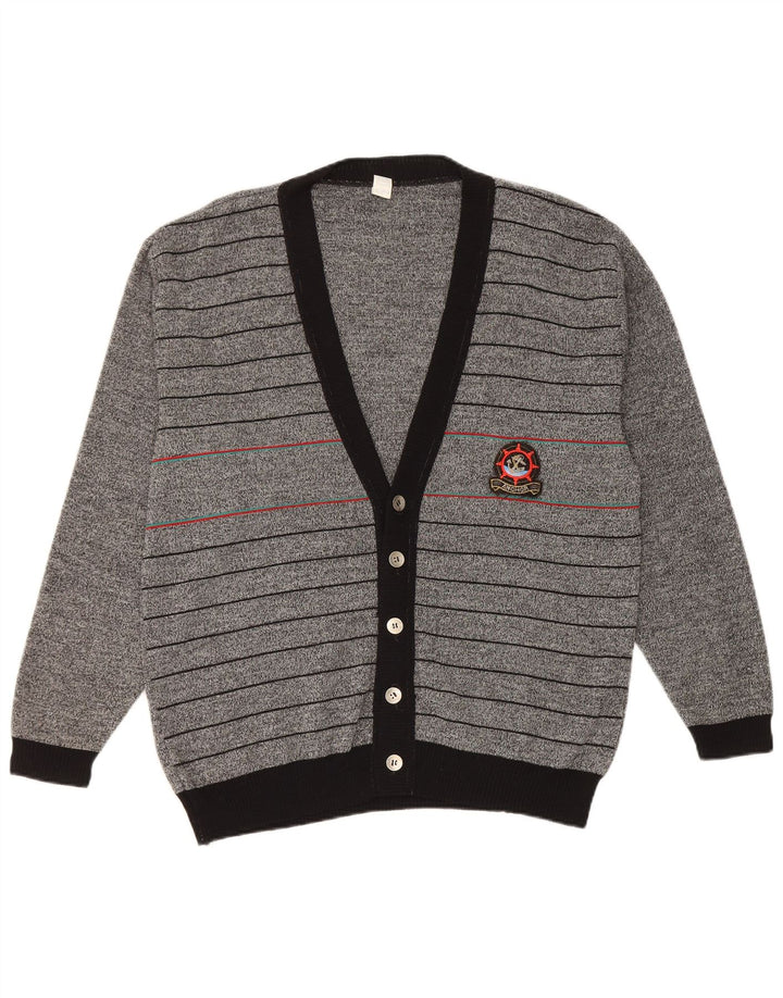 Vintage hombres Cardigan suéter IT 50 gris medio rayas