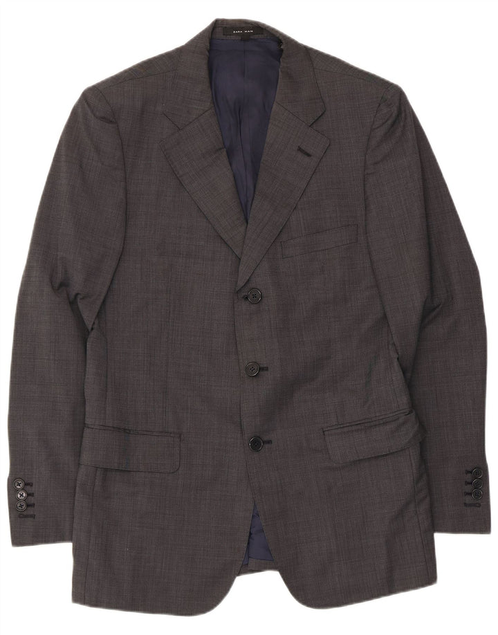 ZARA Chaqueta tipo blazer de 3 botones para hombre EU 46 Small Grey Wool