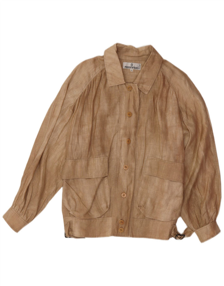 Vintage mujer chaqueta bomber de gran tamaño IT 46 lino beige grande