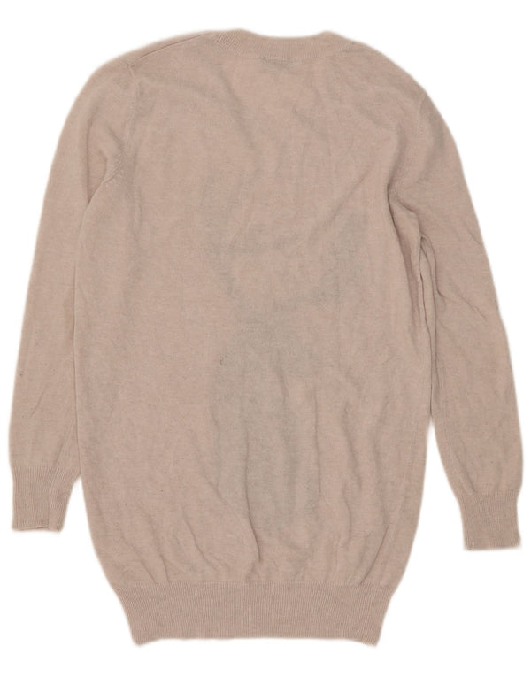 Topshop Suéter largo con cuello redondo y gráfico para mujer UK 8 Small Beige
