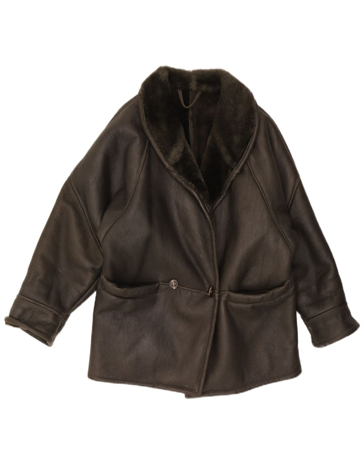 VINTAGE Chaqueta de piel de mujer Reino Unido 16 Grande Negro