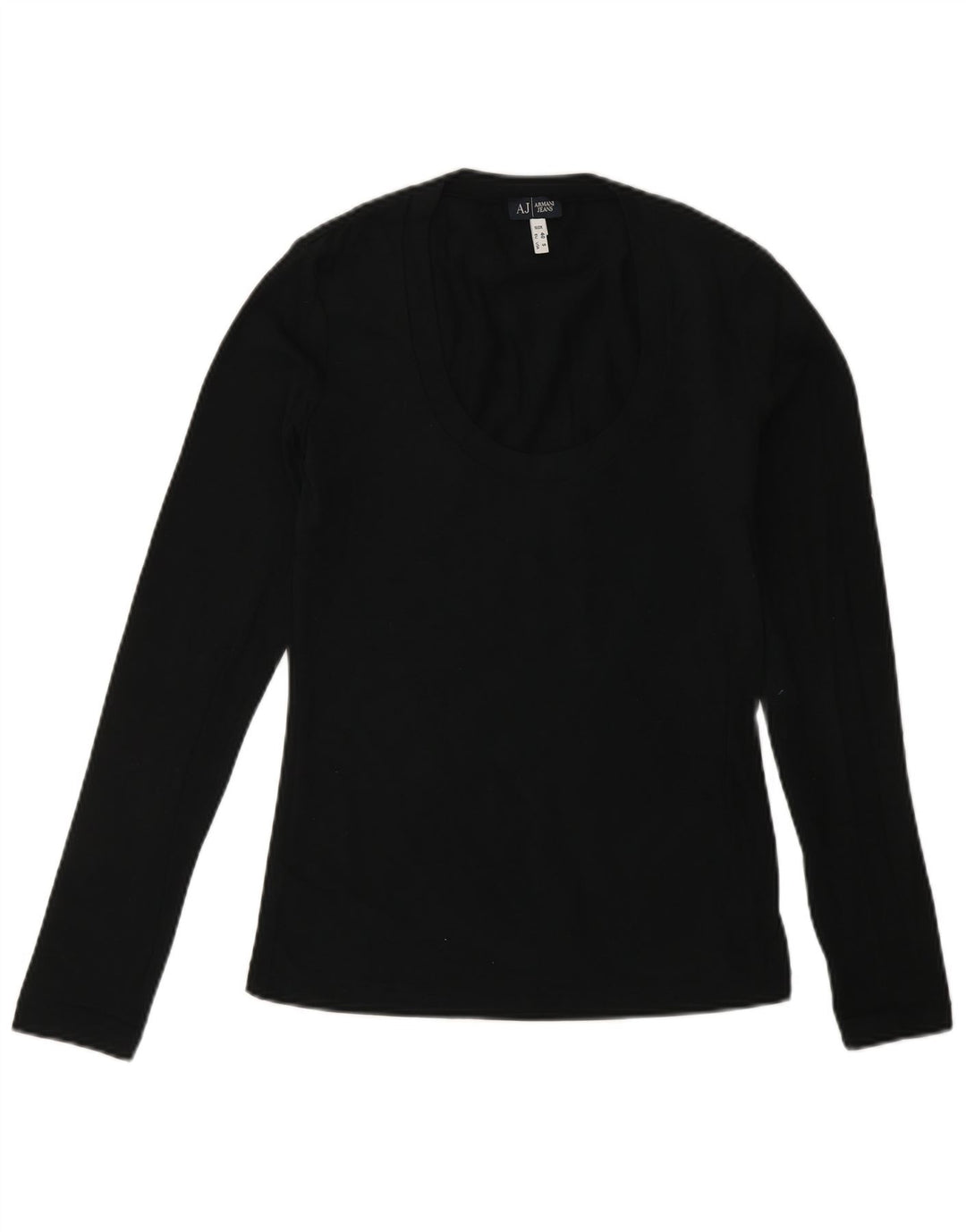 ARMANI JEANS Top Mujer Manga Larga UK 10 Pequeño Algodón Negro