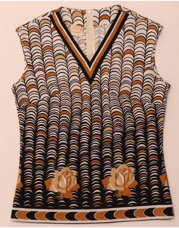 Blusa vintage sin mangas para mujer Top IT 40 Poliéster geométrico beige pequeño