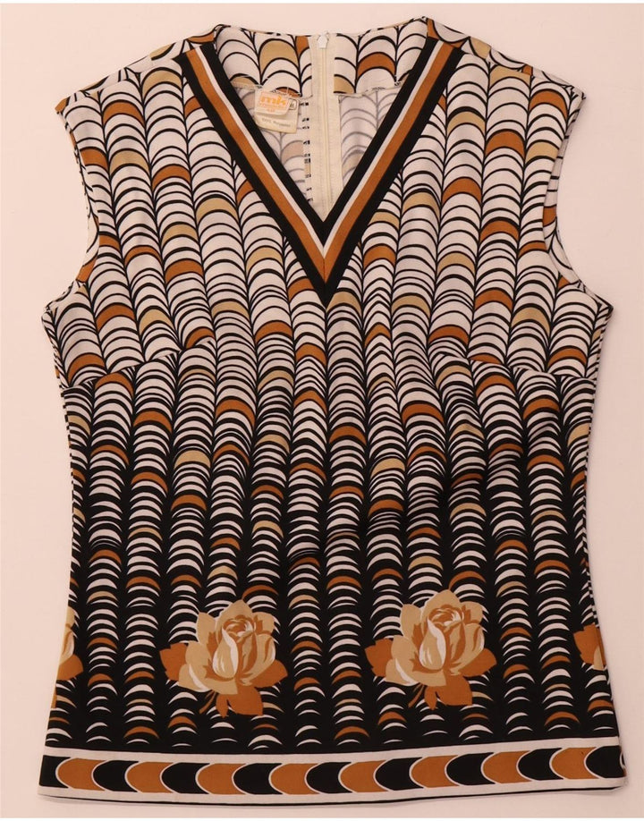 Blusa vintage sin mangas para mujer Top IT 40 Poliéster geométrico beige pequeño