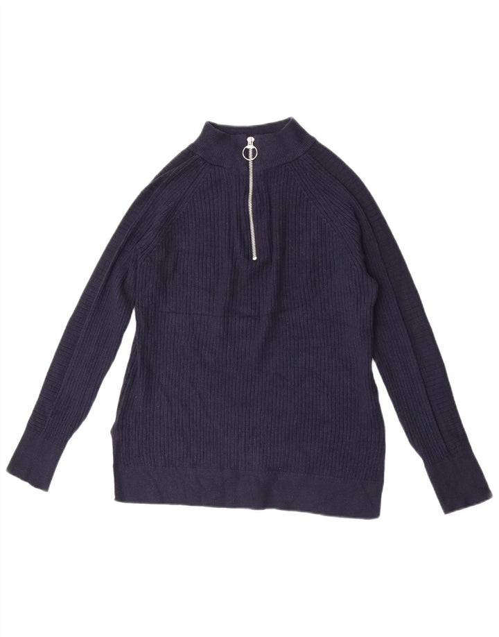 Marks & Spencer Jersey con cuello y cremallera para mujer UK 10 Small Azul marino