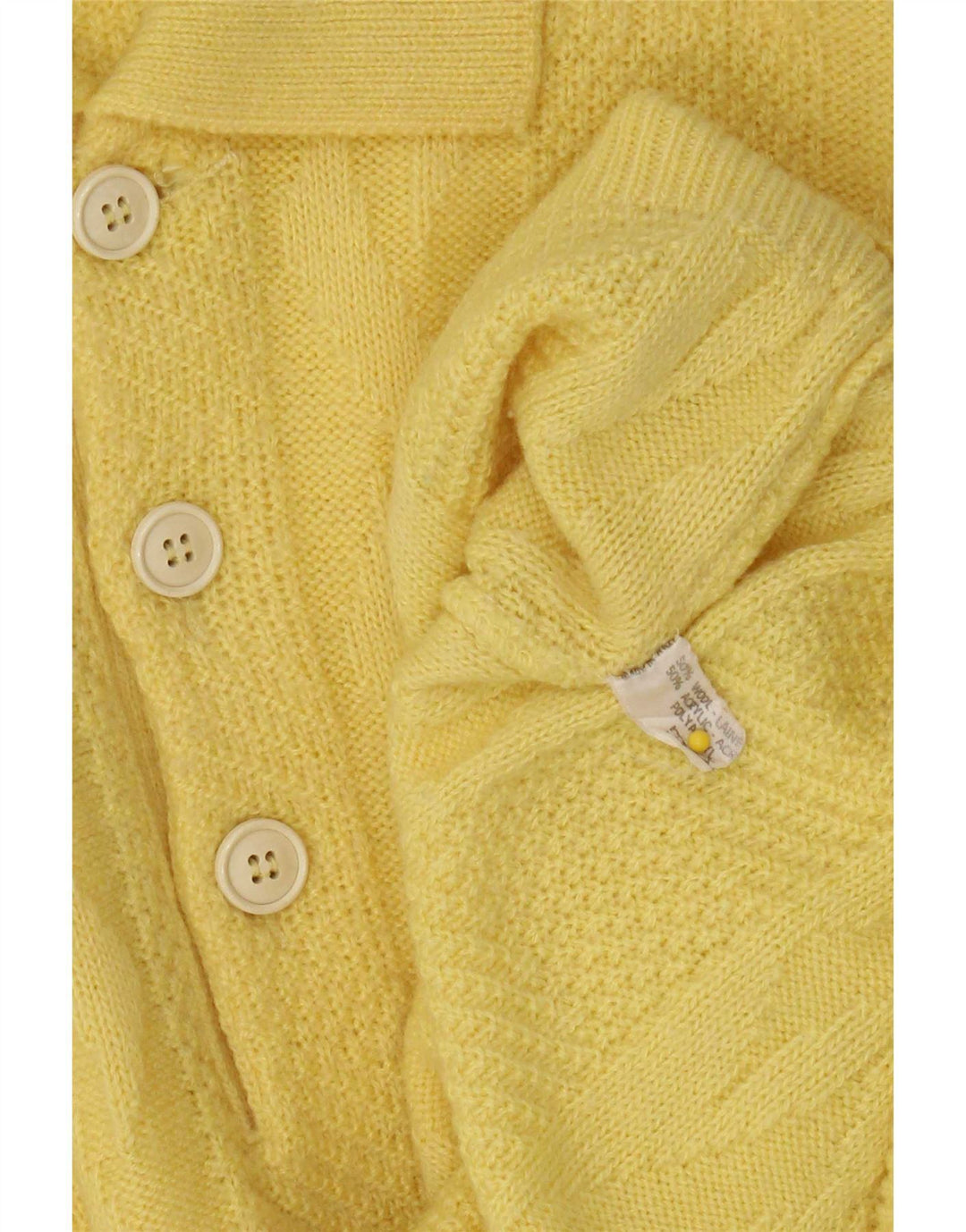 Vintage hombres polo cuello jersey suéter grande lana amarilla