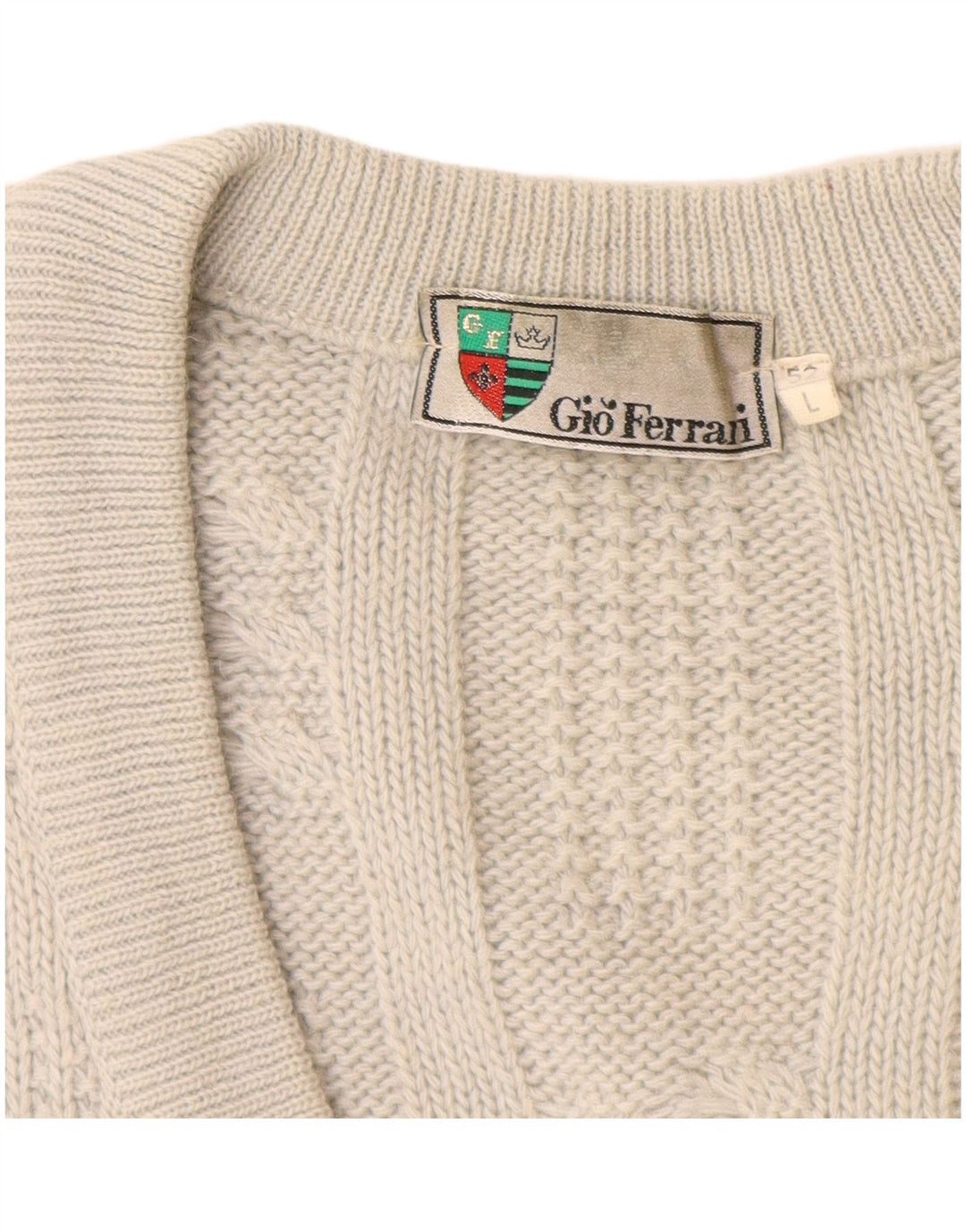 GIO FERRARI Cárdigan para Hombre IT 52 Large Lana de Alpaca Blanco Roto