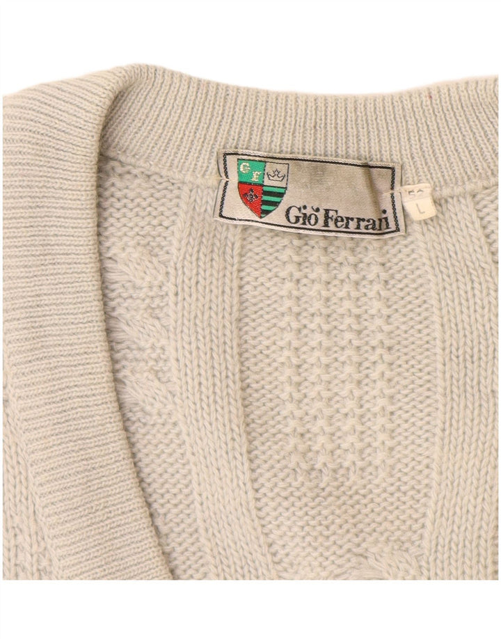 GIO FERRARI Cárdigan para Hombre IT 52 Large Lana de Alpaca Blanco Roto