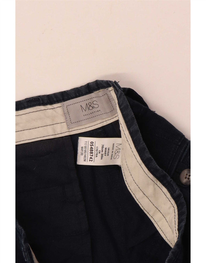 Marks & Spencer Pantalones cortos chinos para hombre W30 Medium Navy Blue Linen