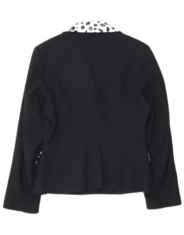 Vintage mujer 4 botones Blazer chaqueta Reino Unido 14 medio negro animal print