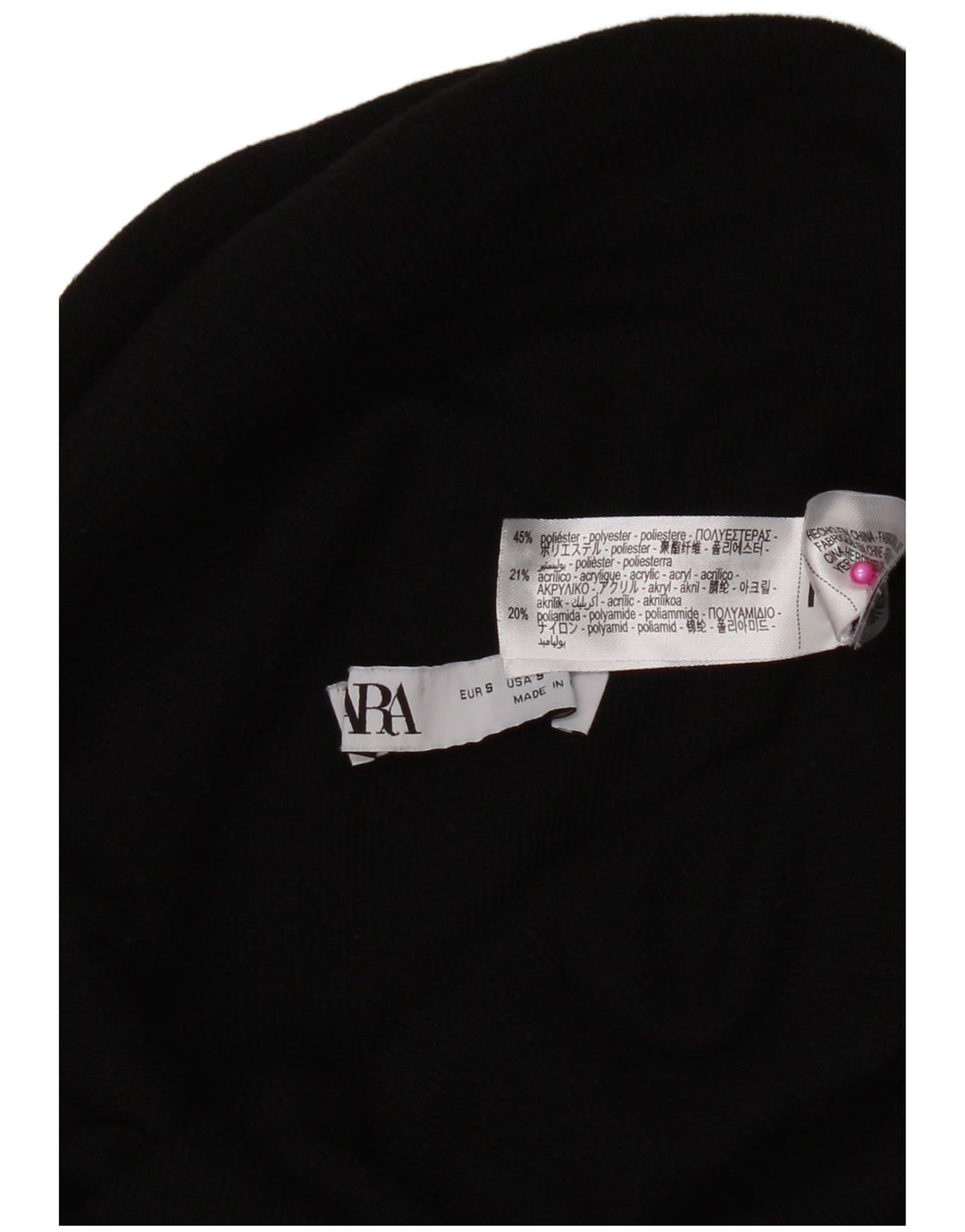 Zara Mujer Roll Neck Top Manga Larga UK 8 Small Poliéster Negro