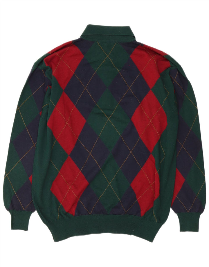 Sky & Eagle Suéter tipo jersey con cuello tipo polo para hombre verde grande Argyle/diamante