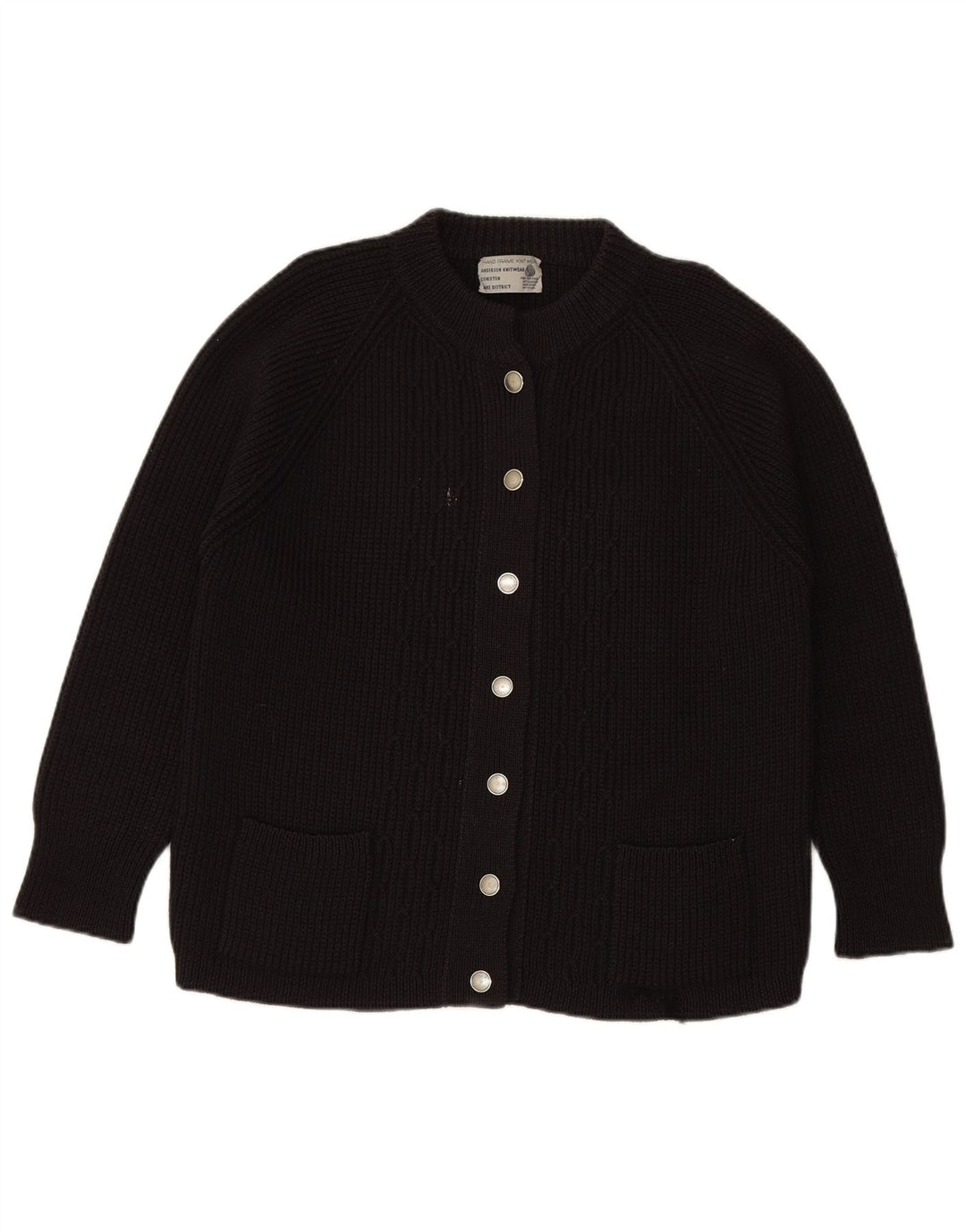 VINTAGE Mujer Cardigan Suéter Reino Unido 16 Grande Negro Nueva Lana