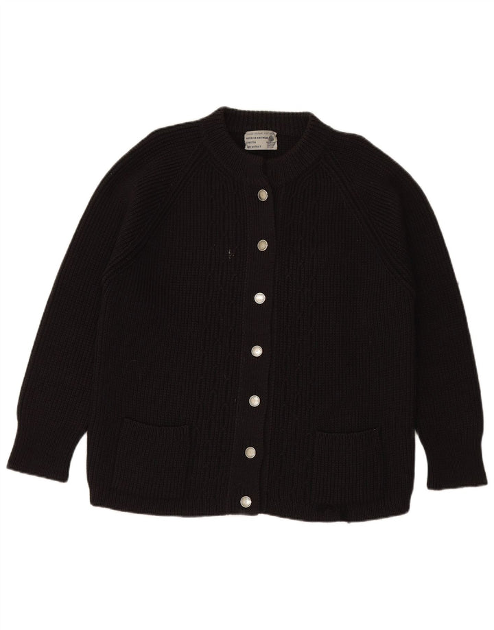 VINTAGE Mujer Cardigan Suéter Reino Unido 16 Grande Negro Nueva Lana