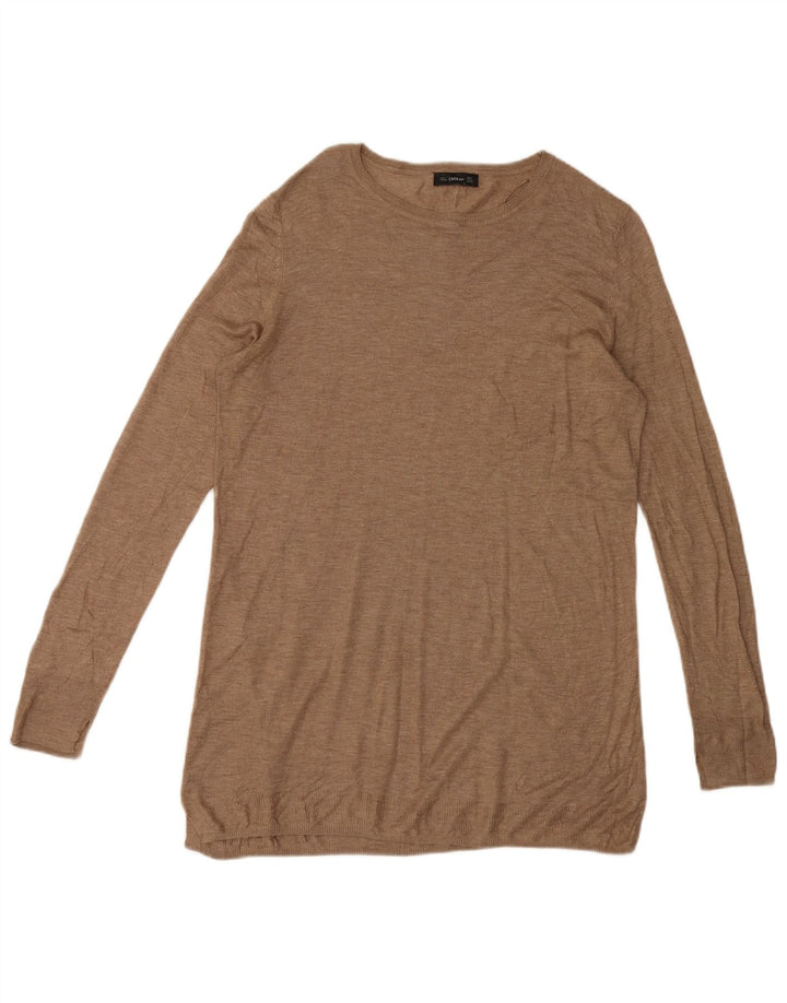 Zara Mujer Top Largo Manga Larga UK 44 Viscosa Marrón Medio