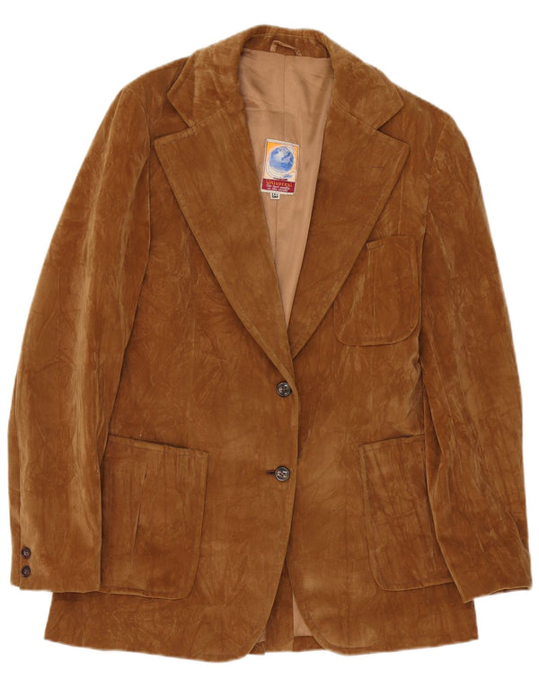 Vintage mujer 2 botones ante Blazer chaqueta EU 38 marrón medio