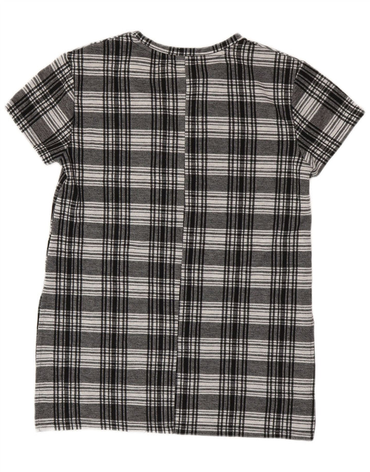 ZARA Blusa larga de manga corta para mujer Top UK 10 Small Black Plaid
