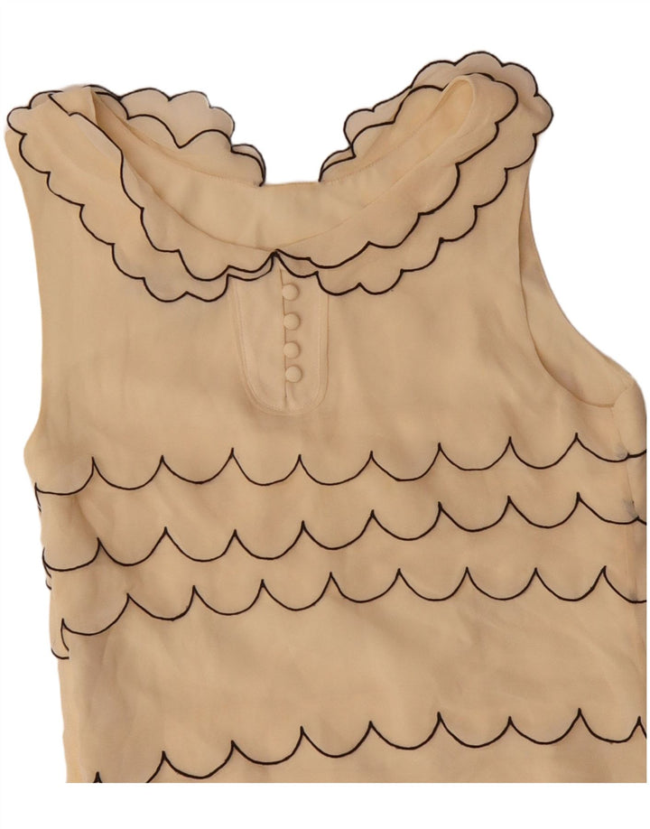 VINTAGE Vestido de vaina sin mangas para mujer Reino Unido 6 XS Seda a rayas beige