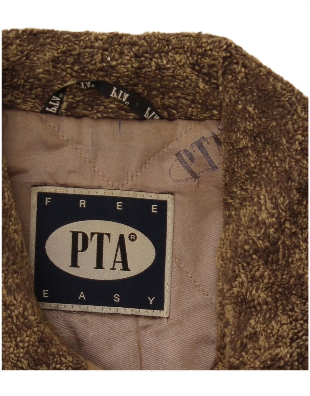 VINTAGE Abrigo de cuero de doble pecho para mujer Reino Unido 6 XS Bloque de color marrón