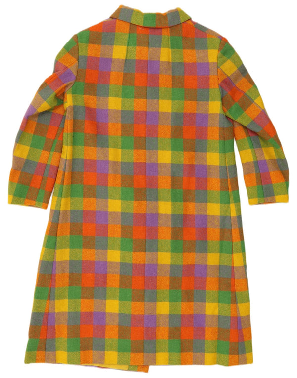 Vintage mujer doble pecho abrigo Reino Unido 14 medio multicolor Gingham