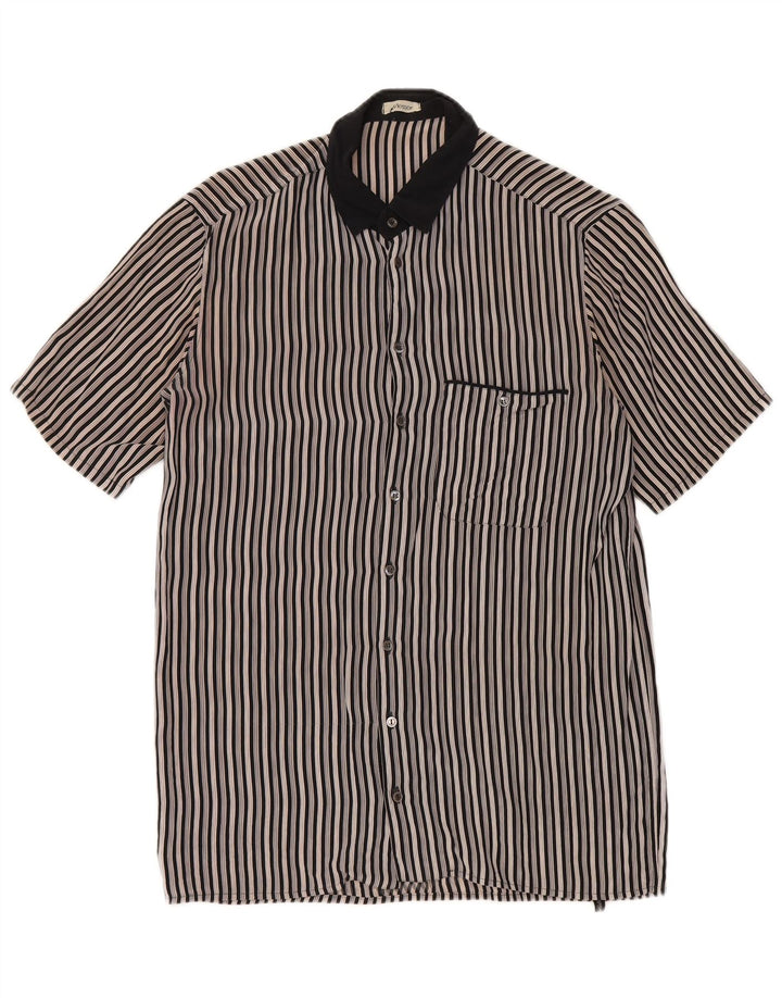 MESSORI Camisa de manga corta para hombre pequeña de seda a rayas negras