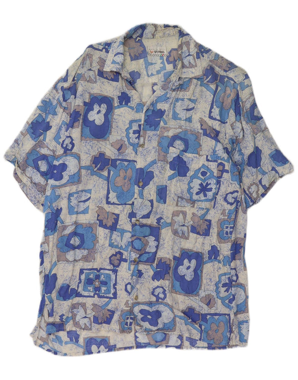 STEFANEL Camisa Hombre Manga Corta Viscosa Patchwork Azul Medio