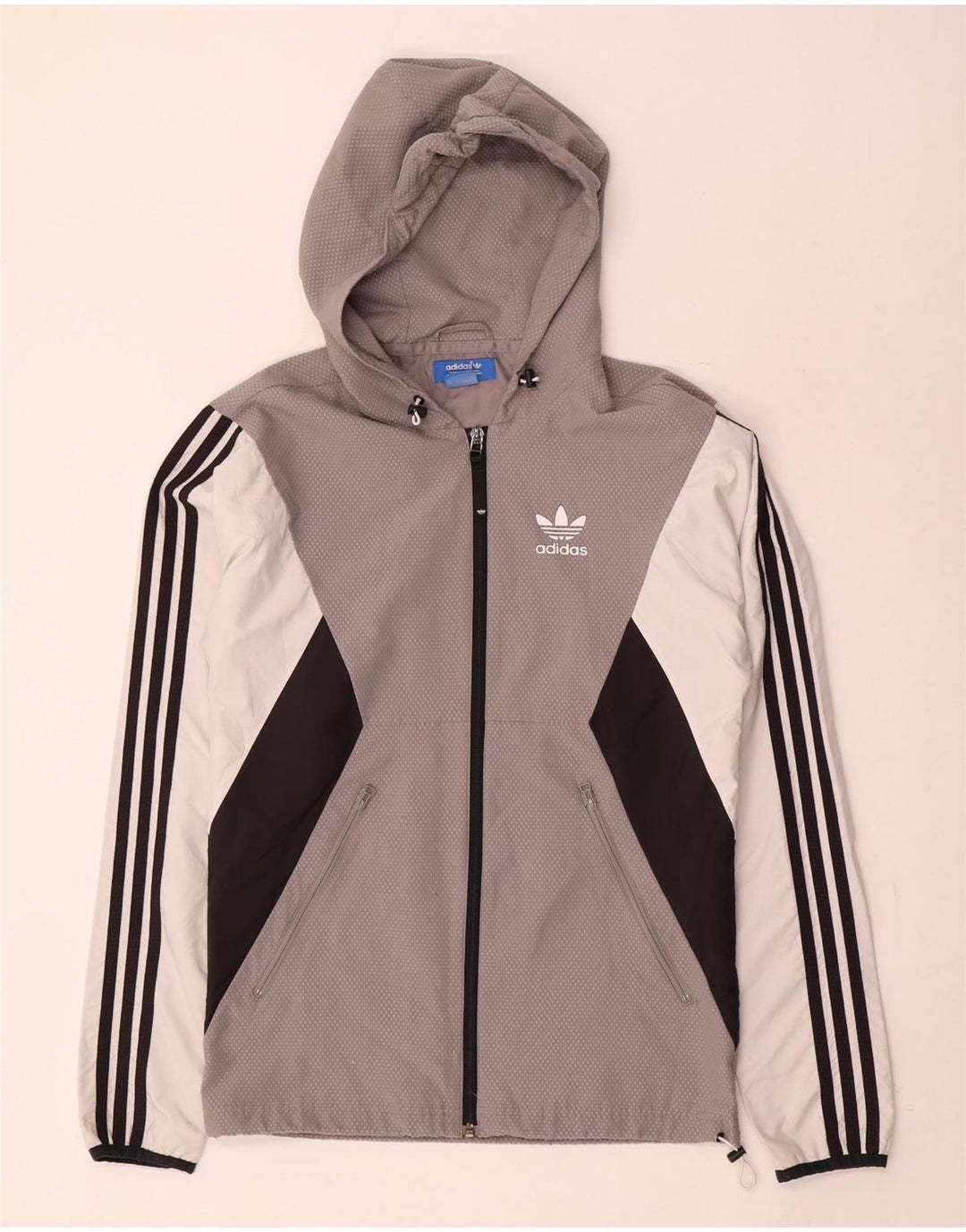 Adidas Chaqueta impermeable con capucha para hombre UK 34 XS Gris Colorblock Poliéster