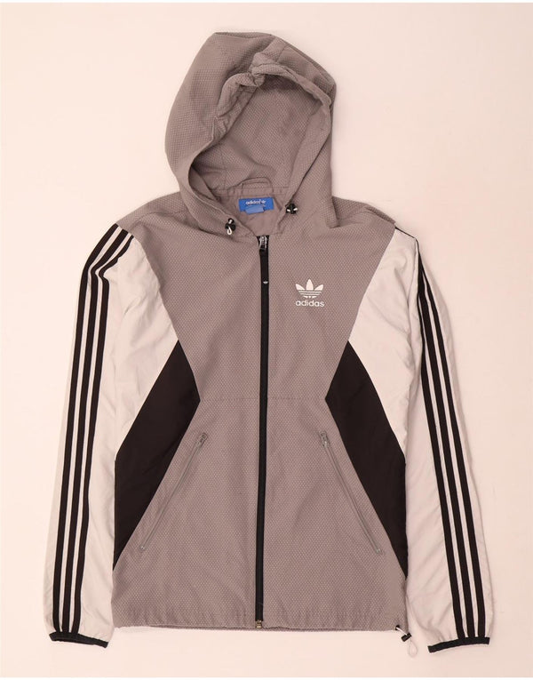 Adidas Chaqueta impermeable con capucha para hombre UK 34 XS Gris Colorblock Poliéster