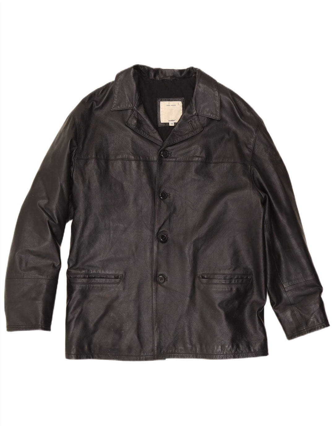 Conbipel Chaqueta tipo blazer de cuero con 4 botones para hombre IT 48 Cuero negro mediano