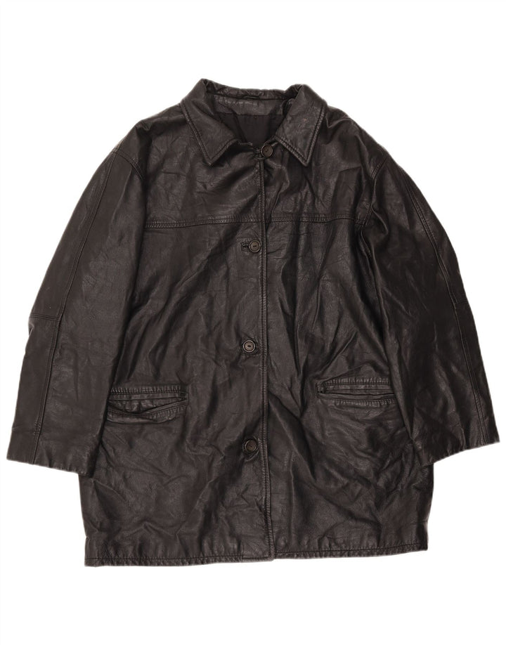 Vintage mujer chaqueta de cuero de gran tamaño EU 40 cuero negro medio