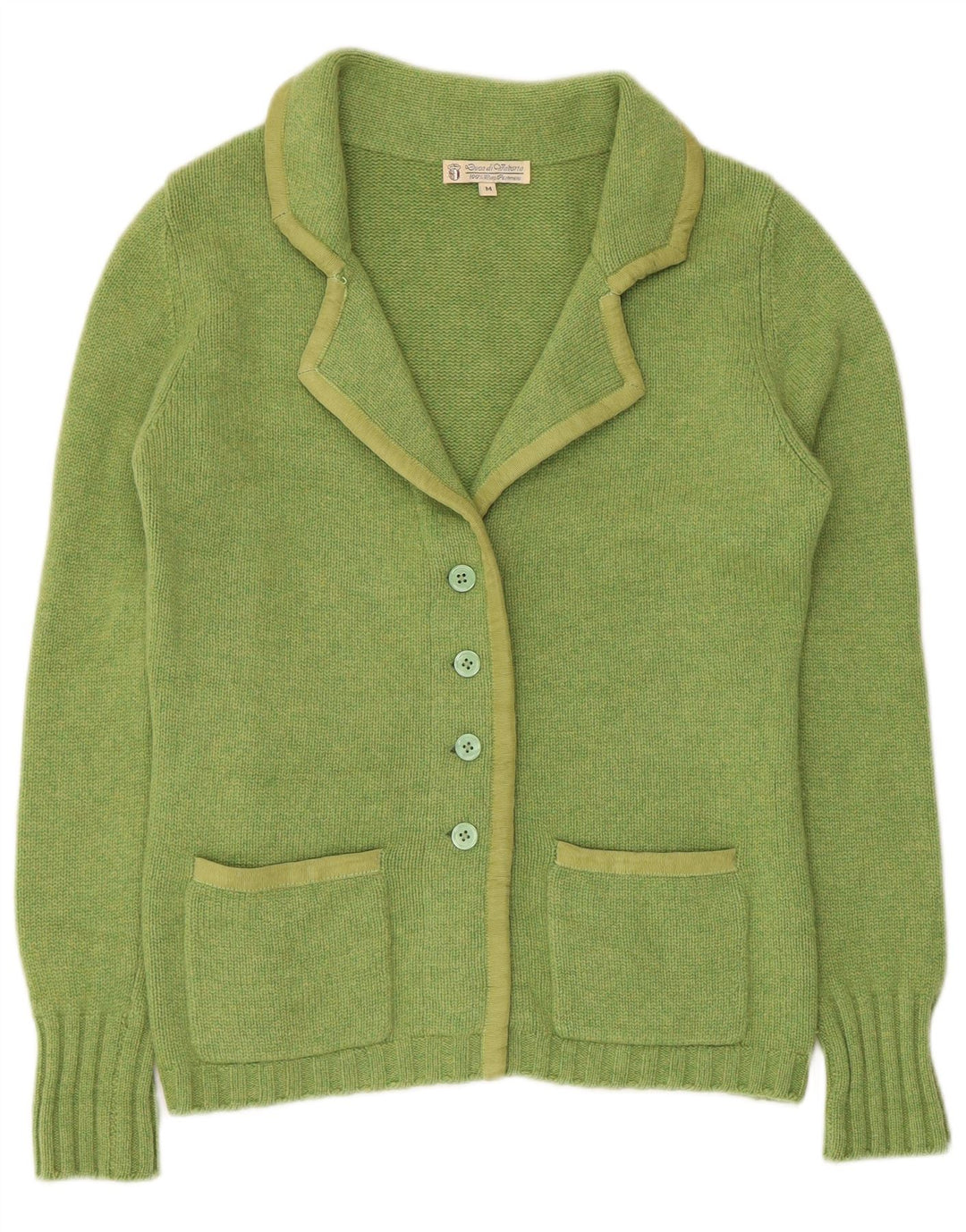 Vintage mujer Cardigan suéter Reino Unido 12 Cachemira verde medio