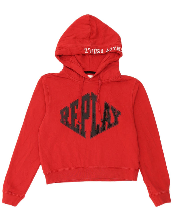 Replay - Jersey con capucha para mujer, diseño gráfico, talla 40, algodón rojo mediano