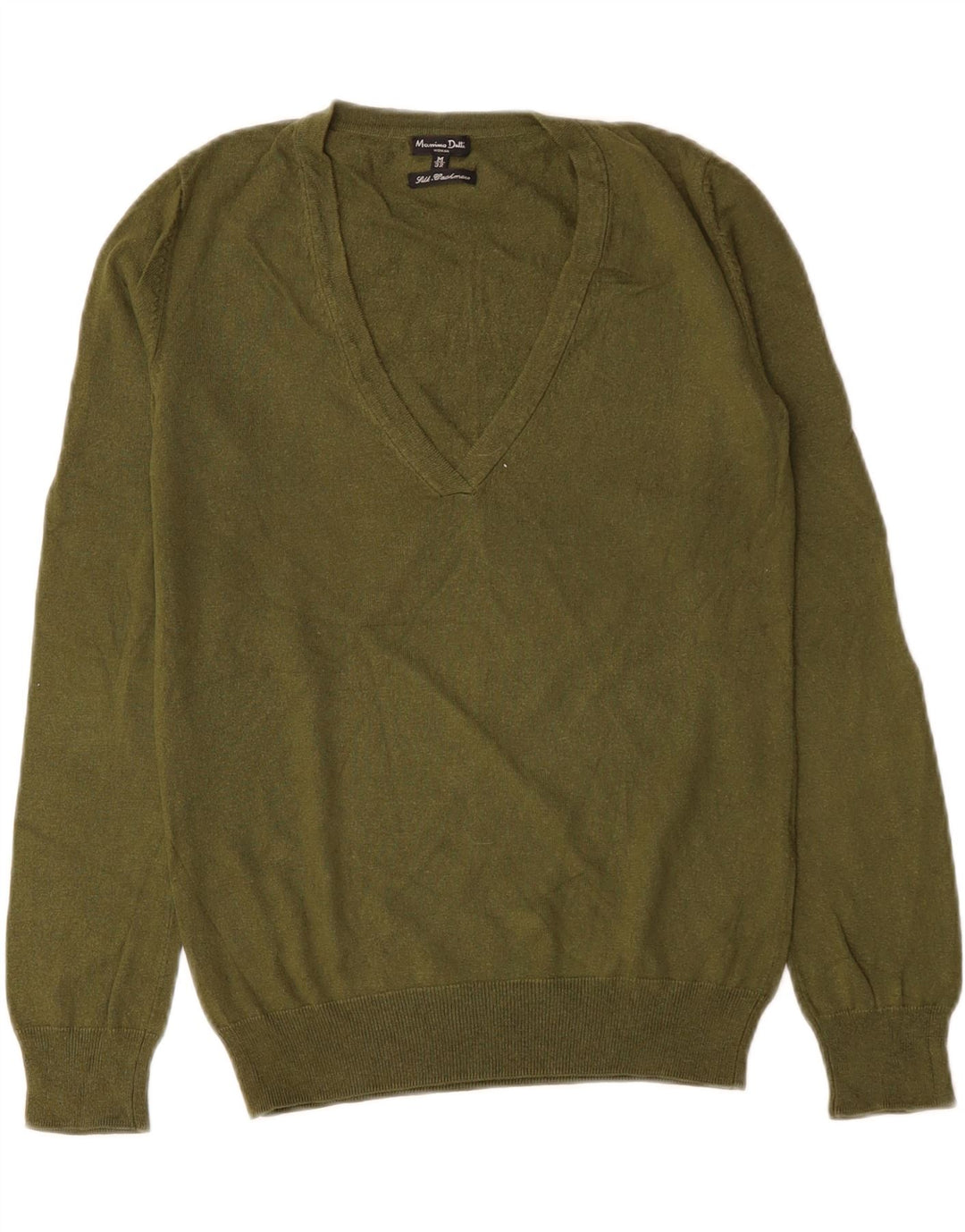 Massimo Dutti Jersey con Cuello en V para Mujer UK 42 Seda Verde Medio
