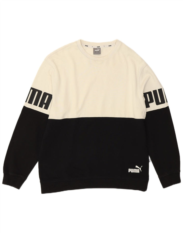 Puma Sudadera Con Estampado De Hombre, Jersey Grande De Algodón Blanco Con Bloques De Color
