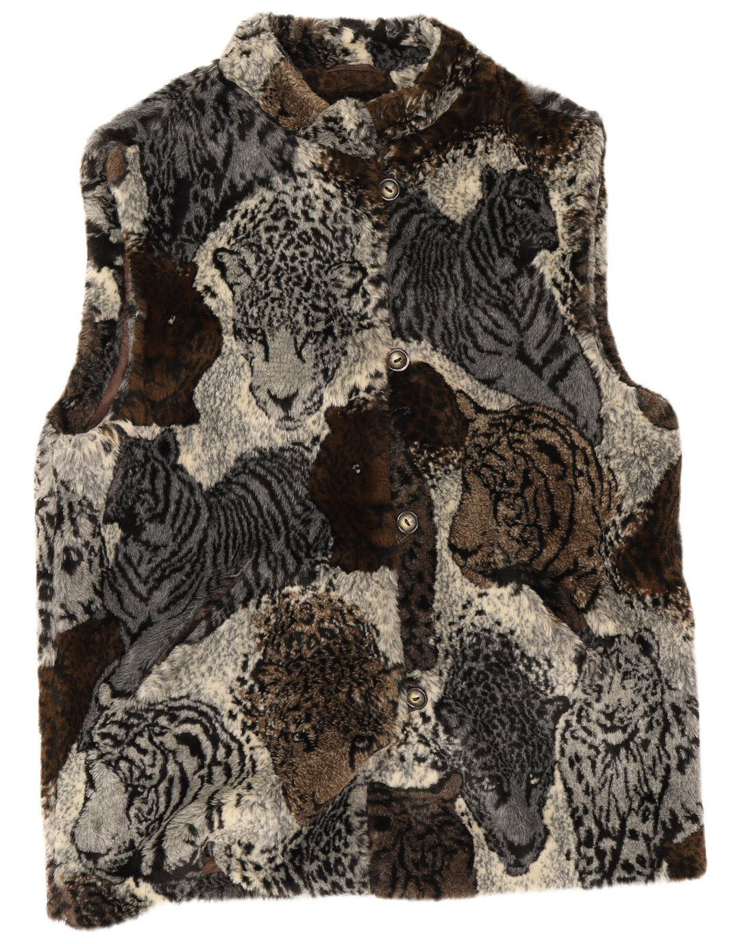 Vintage mujer oversize Gilet EU 42 Gran estampado animal multicolor