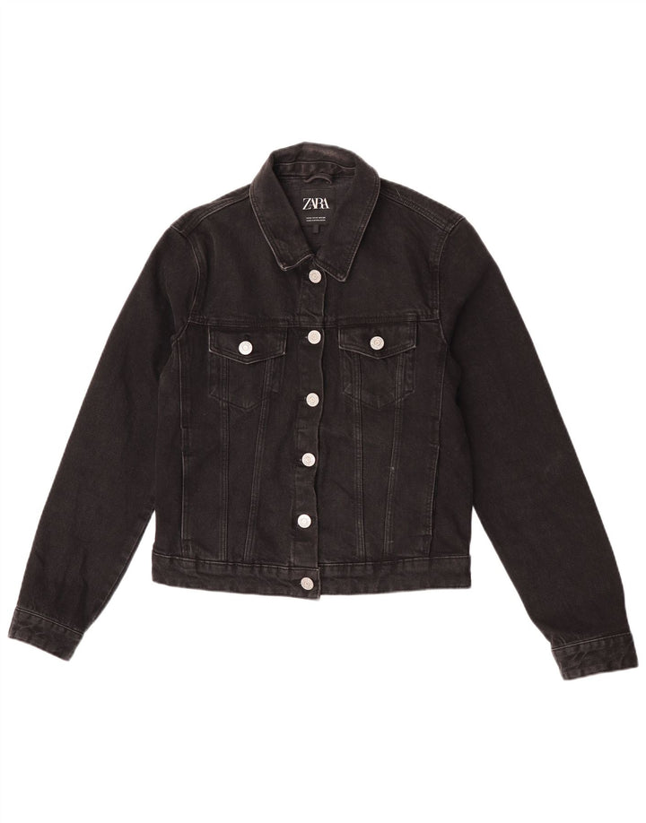 Zara Mujer Crop Denim Chaqueta Reino Unido 42 Mediano Negro