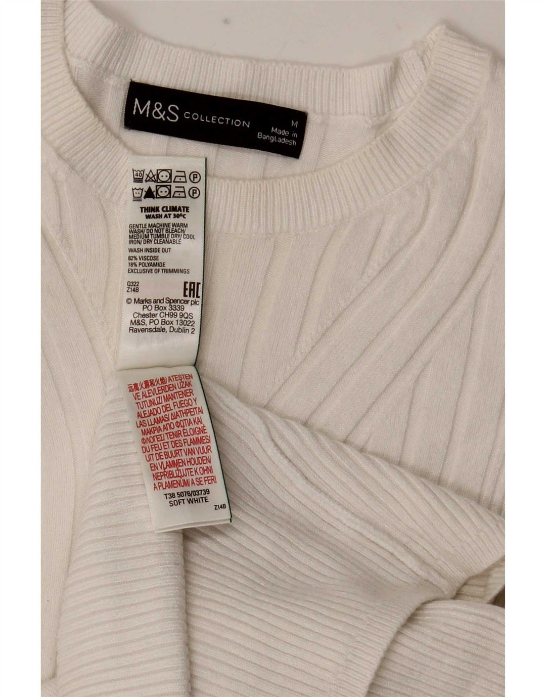 Marks & Spencer Jersey con cuello barco para mujer, talla 40, talla mediana, color blanco