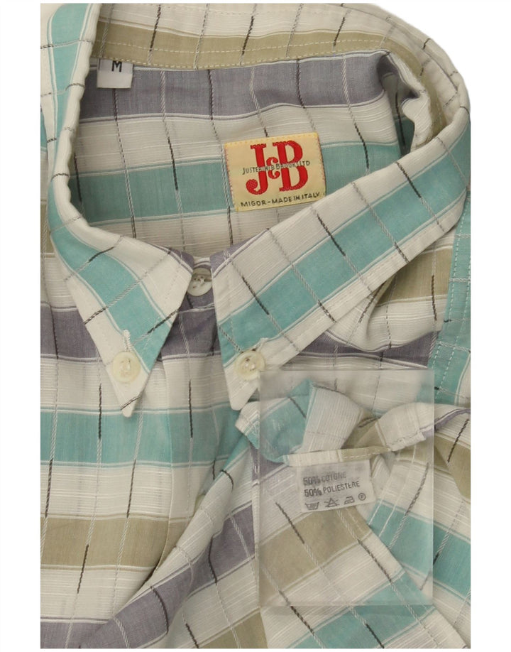 Camisa vintage de manga corta para hombre de algodón a rayas multicolor medio