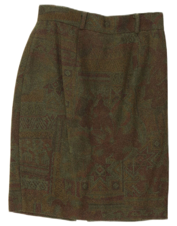Vintage mujer lápiz falda W26 pequeño verde geométrico
