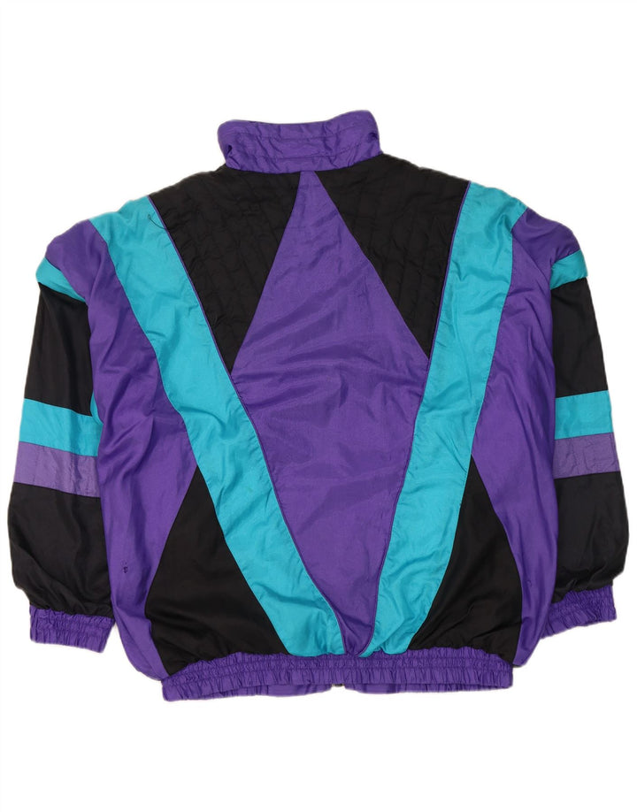 Vintage hombres chándal top chaqueta grande púrpura colorblock nylon