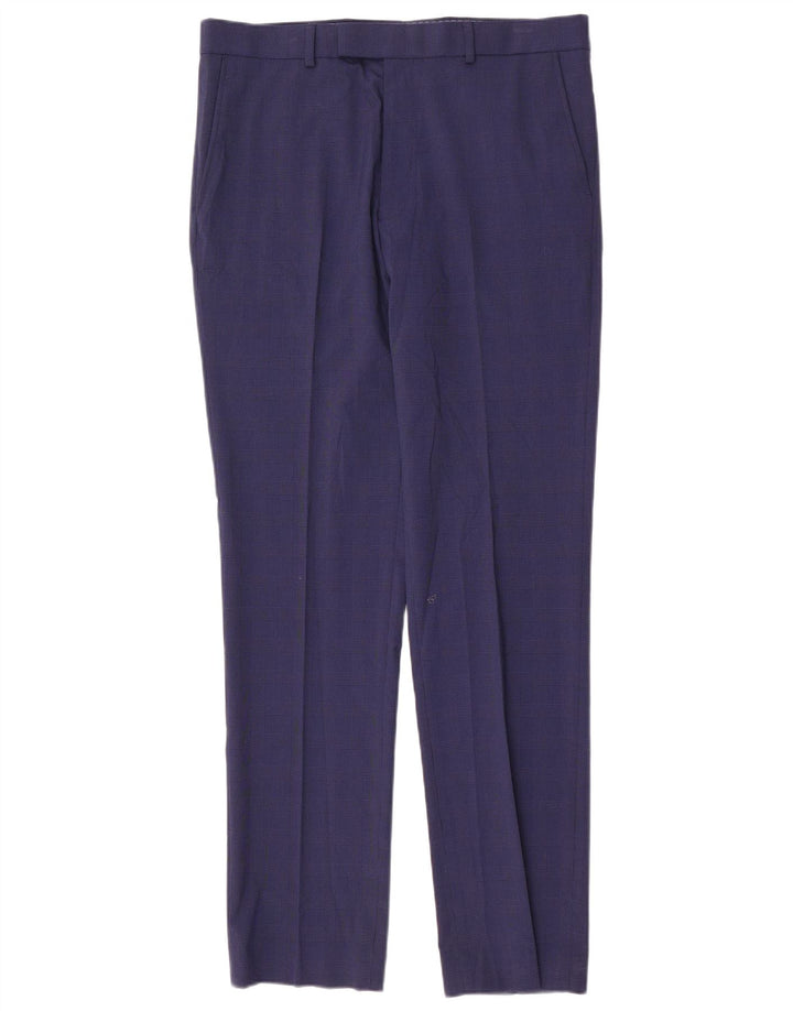 Marks & Spencer Pantalón de traje ajustado para hombre W34 L33 Pata de gallo azul