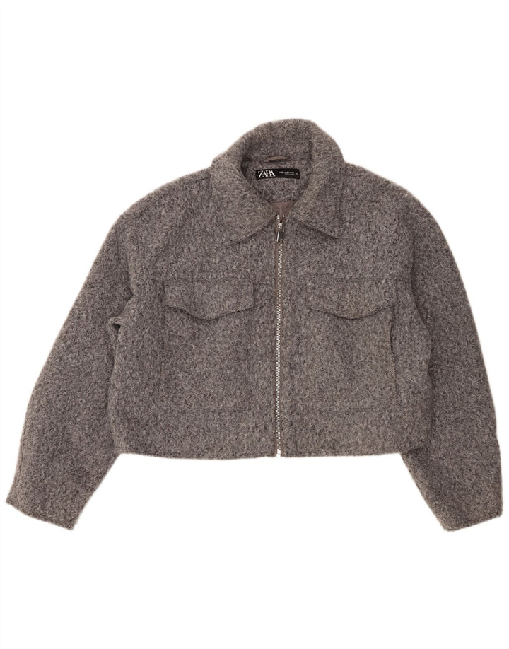 Zara Mujer Crop Bomber Jacket UK 20 2XL Gris Poliéster