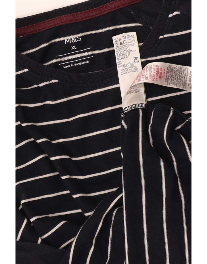 Marks & Spencer Camiseta para hombre de manga larga XL de algodón a rayas azul marino
