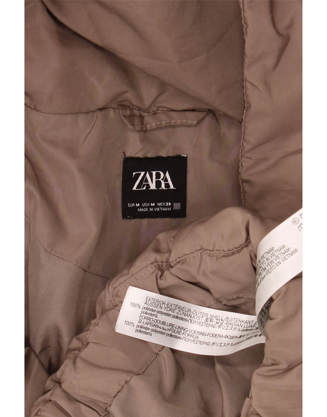Zara Mujer Chaqueta Acolchada Extragrande Con Capucha UK 44 Poliéster Marrón Medio