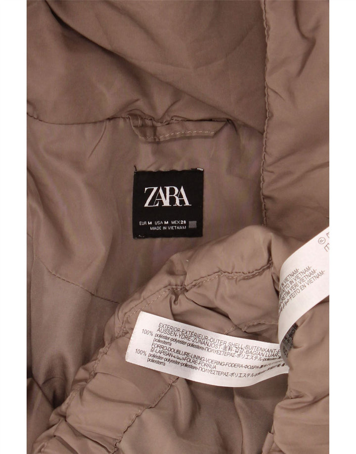 Zara Mujer Chaqueta Acolchada Extragrande Con Capucha UK 44 Poliéster Marrón Medio
